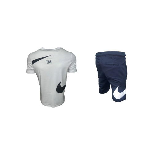 Мъжки спортен къс комплект Nike Swoosh  Shorts + T-shirt White Dark Blue